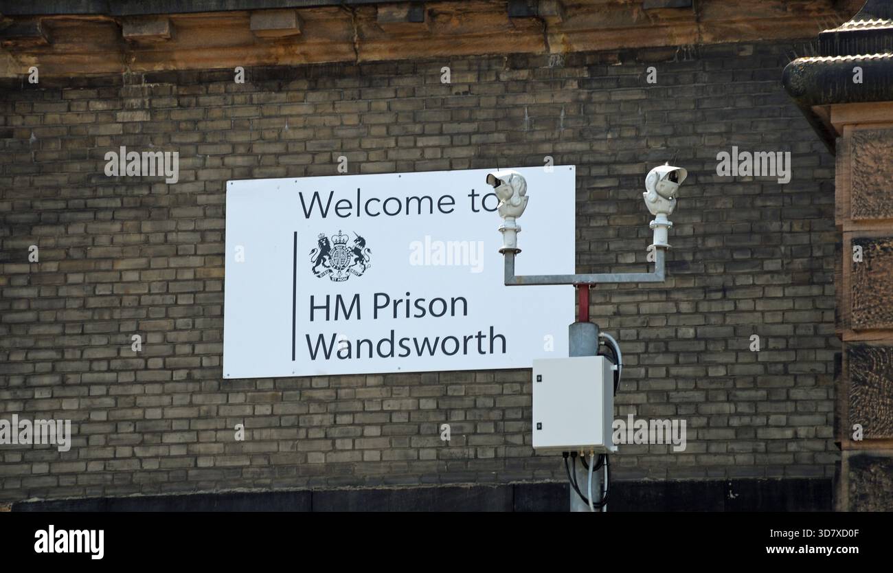 Panneau de bienvenue, HM prison Wandsworth, Wandsworth, Londres, Royaume-Uni Banque D'Images