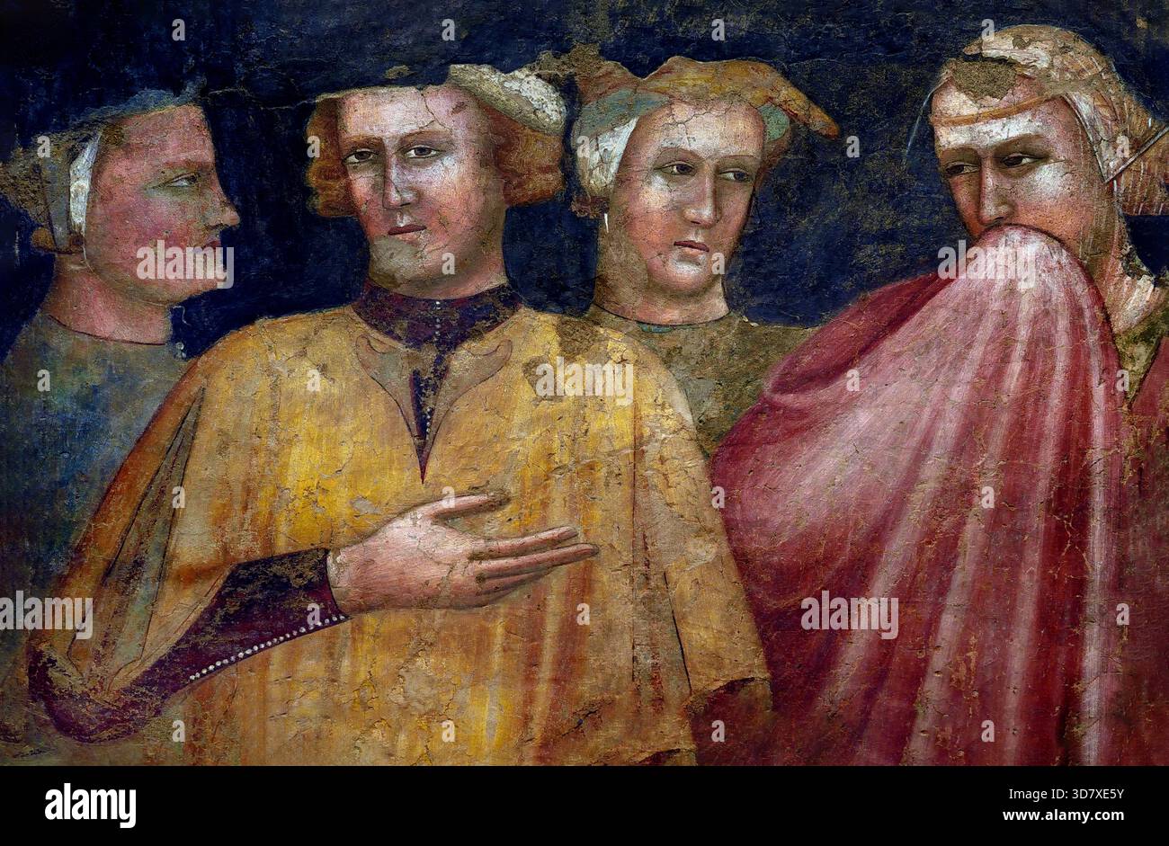 Quatre personnages en costume laïcs par Francesco de Rimini, actif dans la première moitié du 14e siècle 14e siècle de Bologne, Italie, l'italien. Banque D'Images