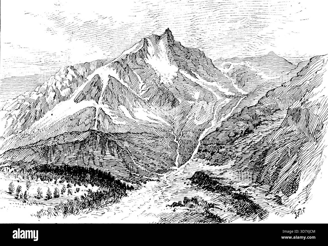 La montagne Sonnblick, dans les Alpes autrichiennes, 10 154 pieds de haut, 1890. 'Herr Rojacher, propriétaire des mines d'or dans la vallée du Rauris, a généreusement fourni, à ses frais, une station pour des observations météorologiques quotidiennes à une hauteur bien supérieure à celle de tout autre observatoire en Europe... autour de la montagne Sonnblick, chaque fois que les nuages se dispersent ou s'ouvrent, la perspective dans la plupart des directions est toute neige et glace... C'est au sommet du Sonnblick que Herr Rojacher a érigé une tour ronde massive... pour l'habitant de Peter Lechner, l'habitant solitaire, qui était autrefois mineur, et est maintenant emplo Banque D'Images