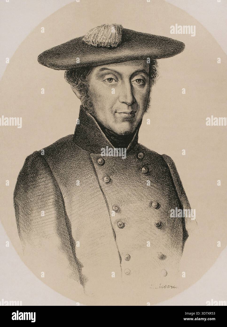 Miguel Gomez Damas, (1785-1864), militaire espagnol, 1869. Il a combattu dans les troupes carlistes pendant les deux premières guerres carlistes. Extrait de "Historia de la guerra civil y de los partidos liberal y carlista" (histoire de la guerre civile et des partis libéral et carliste) par Antonio Pirala, vol III, Madrid, 1869. Banque D'Images