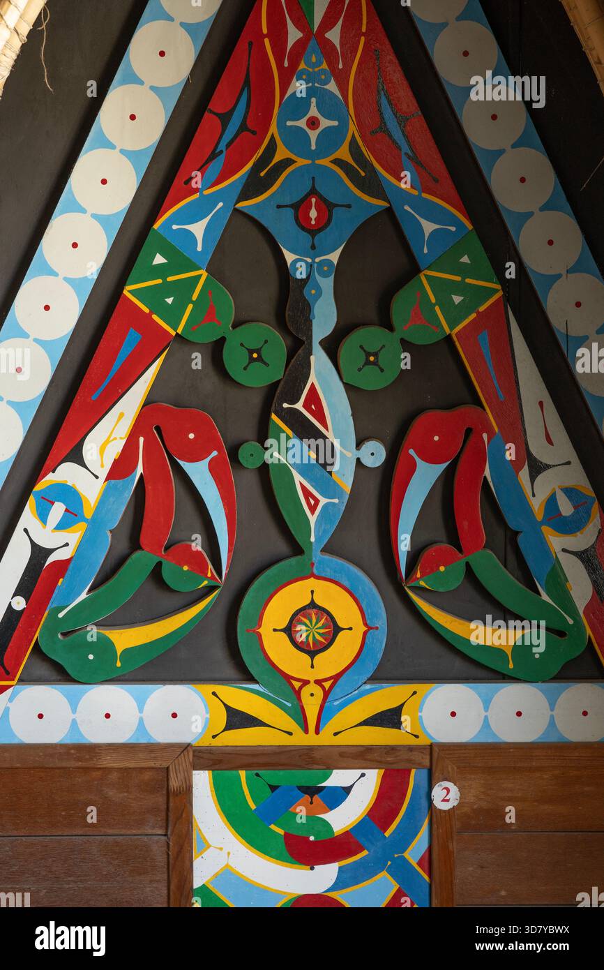 Détail d'une maison Boni exposée au Musée Franconi à Cayenne, Guyane française, un département de France sur la côte ne de l'Amérique du Sud. Banque D'Images