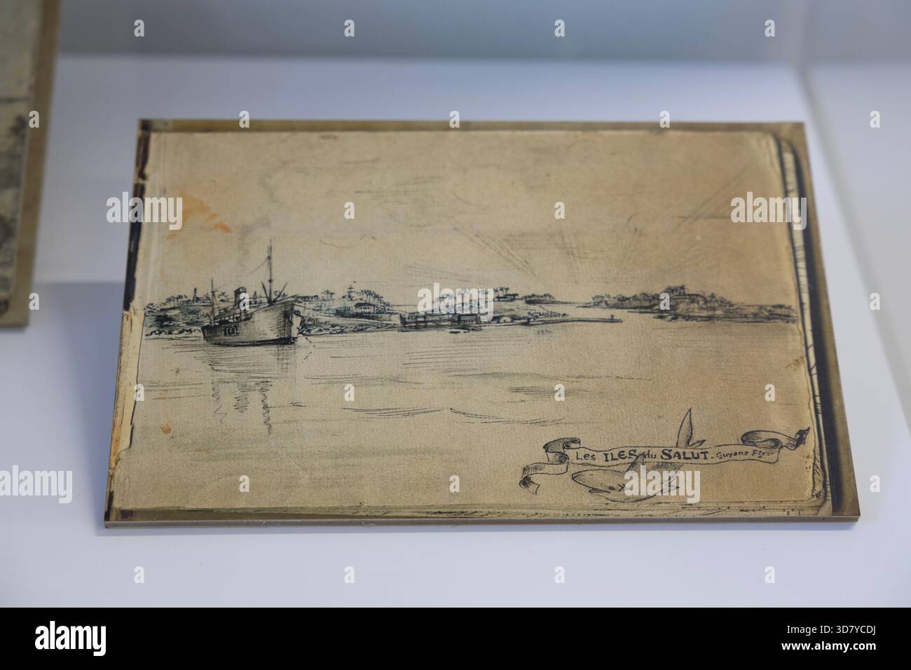 Un dessin au Musée des cultures guyanaises, Cayenne, Guyane française par drapeau, un artiste devenu condamné emprisonné dans ce département français d'outre-mer. Banque D'Images