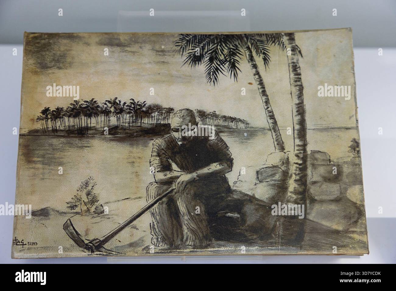 Un dessin au Musée des cultures guyanaises, Cayenne, Guyane française par drapeau, un artiste devenu condamné emprisonné dans ce département français d'outre-mer. Banque D'Images