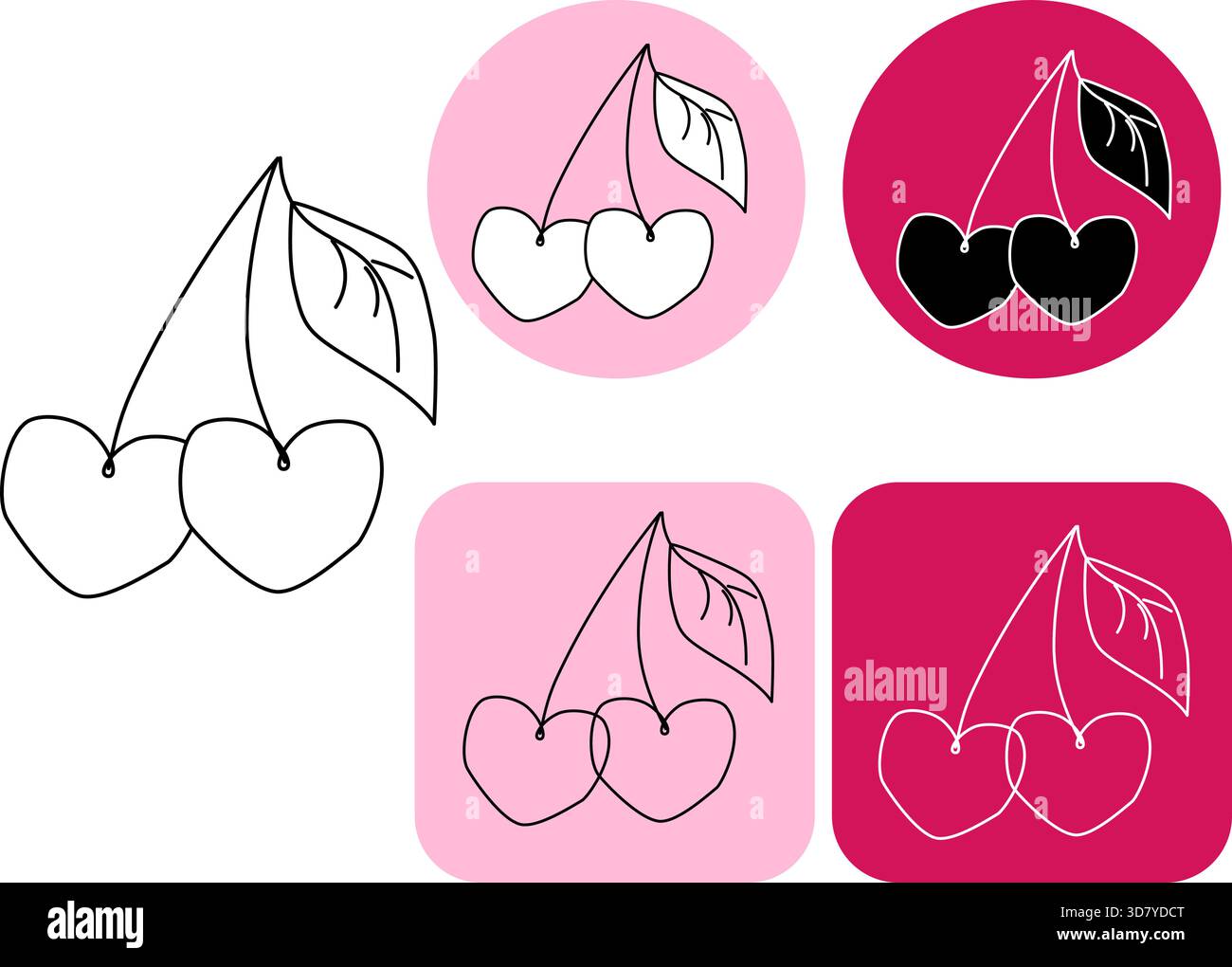 Illustration de silhouettes noires cerises. Logotype Saint-Valentin. Illustration en noir et blanc de la ligne graphique vectorielle. conception pour graphiques de mode, texte Illustration de Vecteur