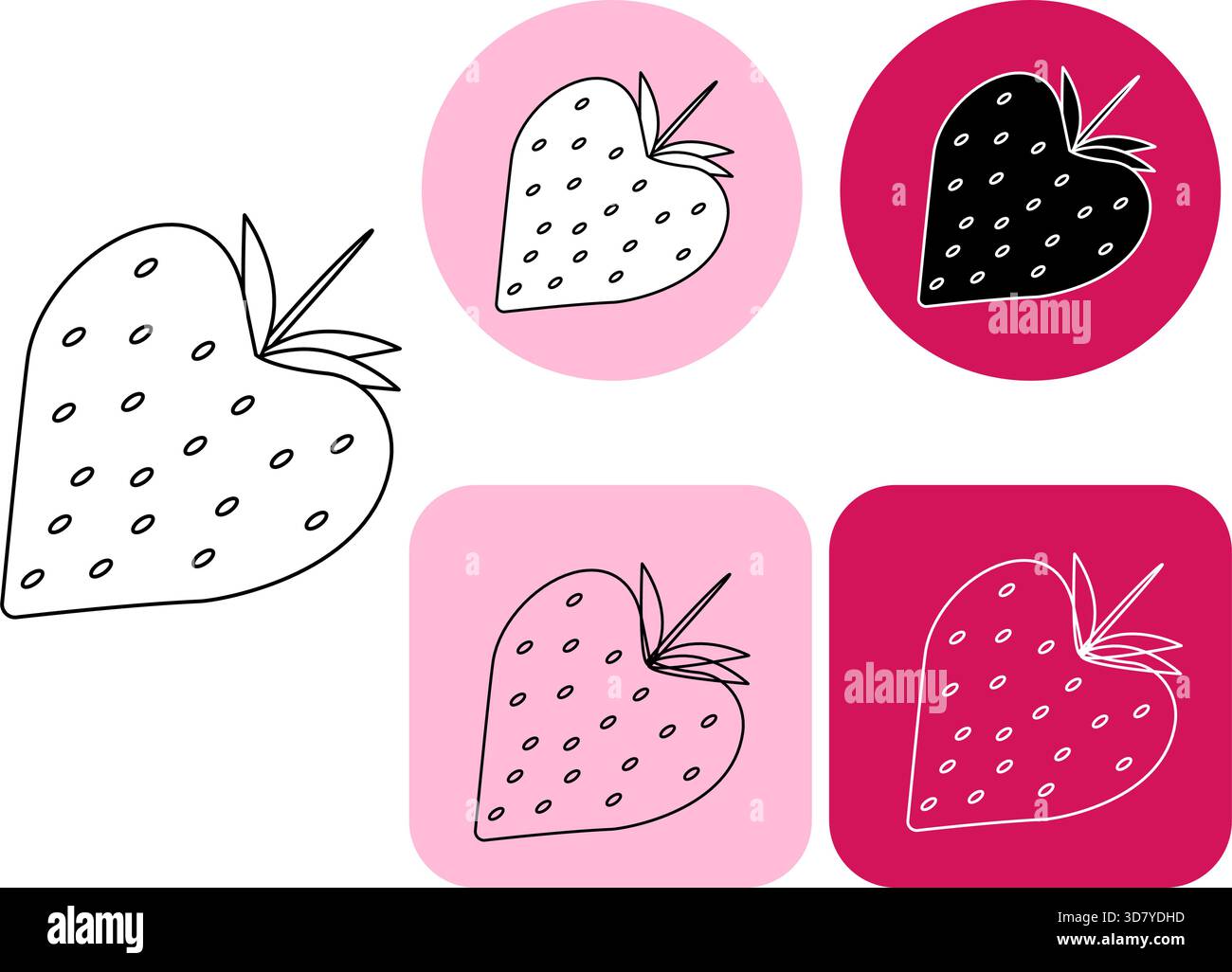 Icône de fraise, vecteur, collection de logo. Belle fraise juteuse rouge. Icône fruits frais. Illustration vectorielle de la fraise et la moitié de la fraise Illustration de Vecteur