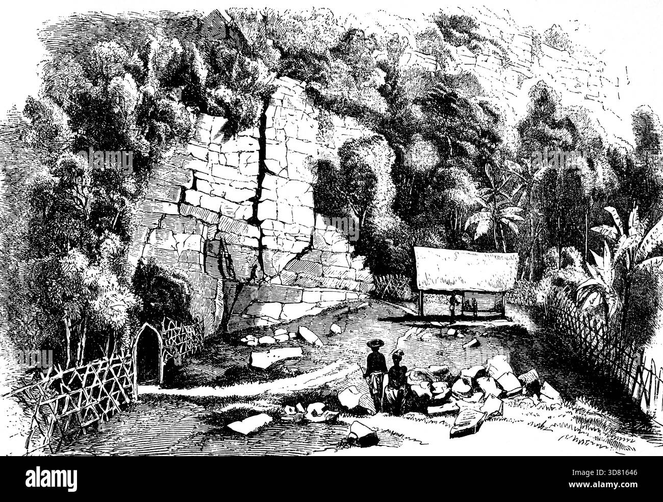 Grottes avec nids d'hirondelles comestibles à Java, nourriture, hirondelles, nid, voyage, population indigène, clôture en bois, parcelle, hutte en bois, mur de roche, vege tropical Banque D'Images