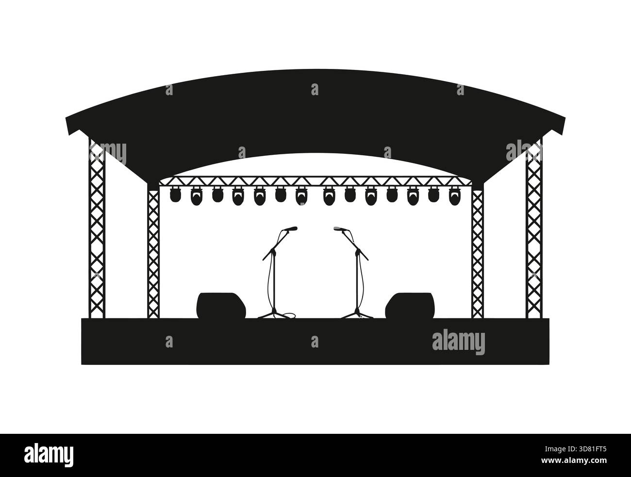Installation de scène de concert extérieur avec équipement de sonorisation et d'éclairage Illustration de Vecteur