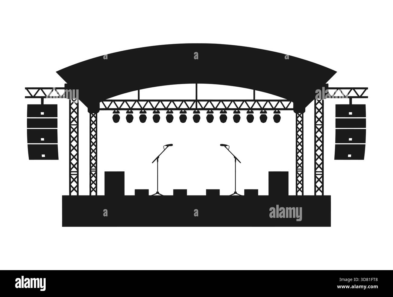 Installation de scène de concert extérieur avec équipement de sonorisation et d'éclairage Illustration de Vecteur