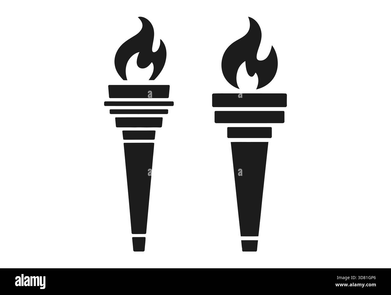 Deux torches noires stylisées avec des flammes sur fond blanc Illustration de Vecteur