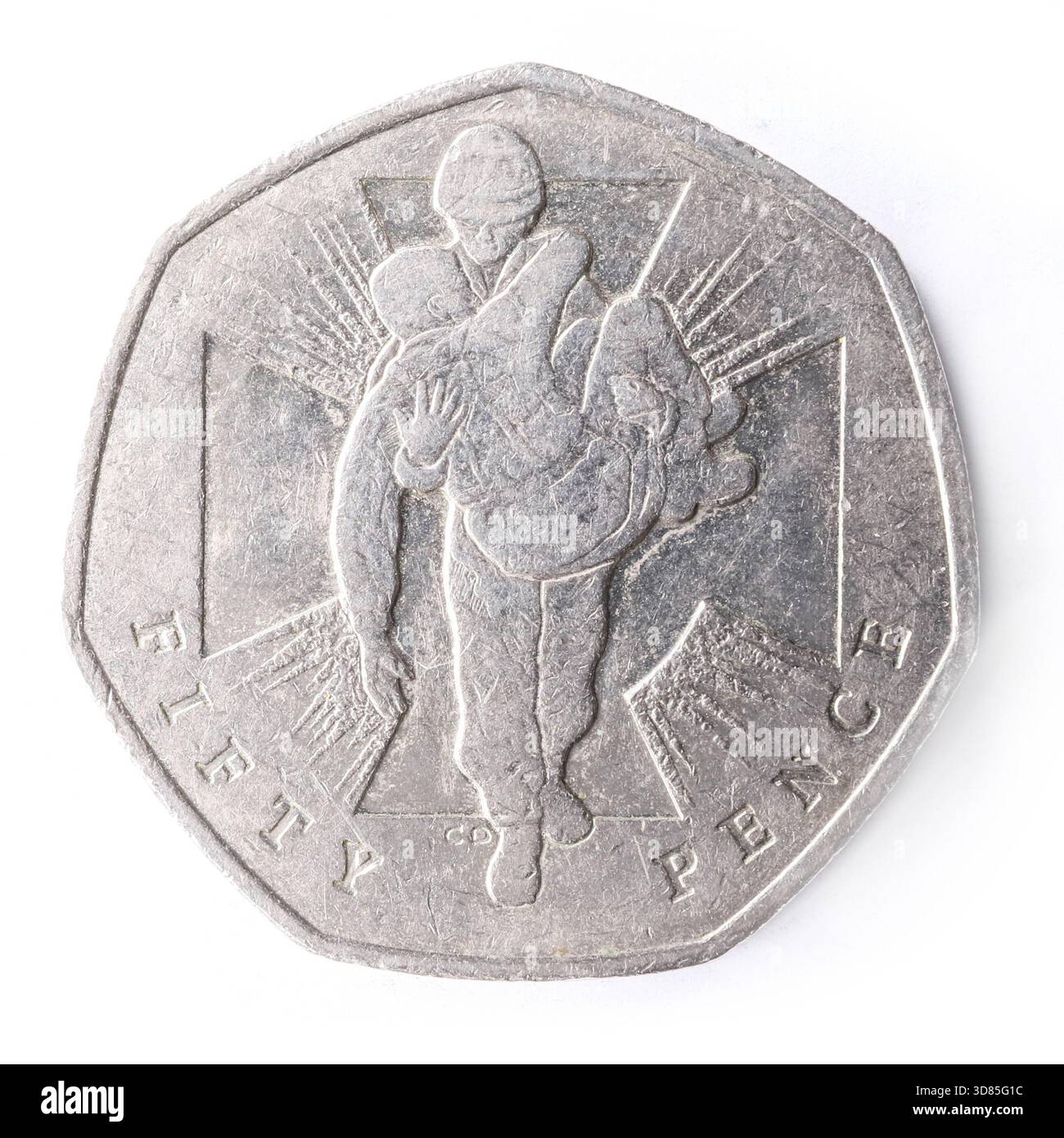 pièce de monnaie de 50 pence isolée sur un fond blanc de studio. Banque D'Images