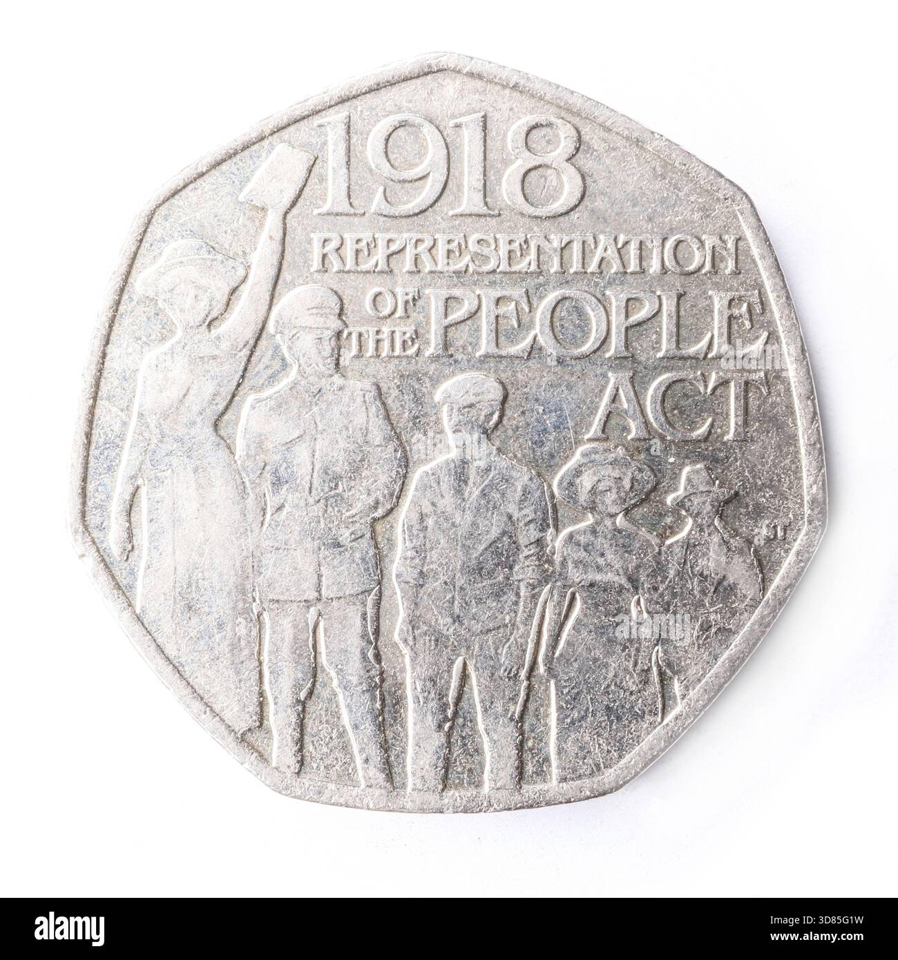 2018 UK 50p pièce commémorative célébrant le centenaire de la loi sur la représentation du peuple 1918. Cette loi a étendu le droit de vote. Banque D'Images