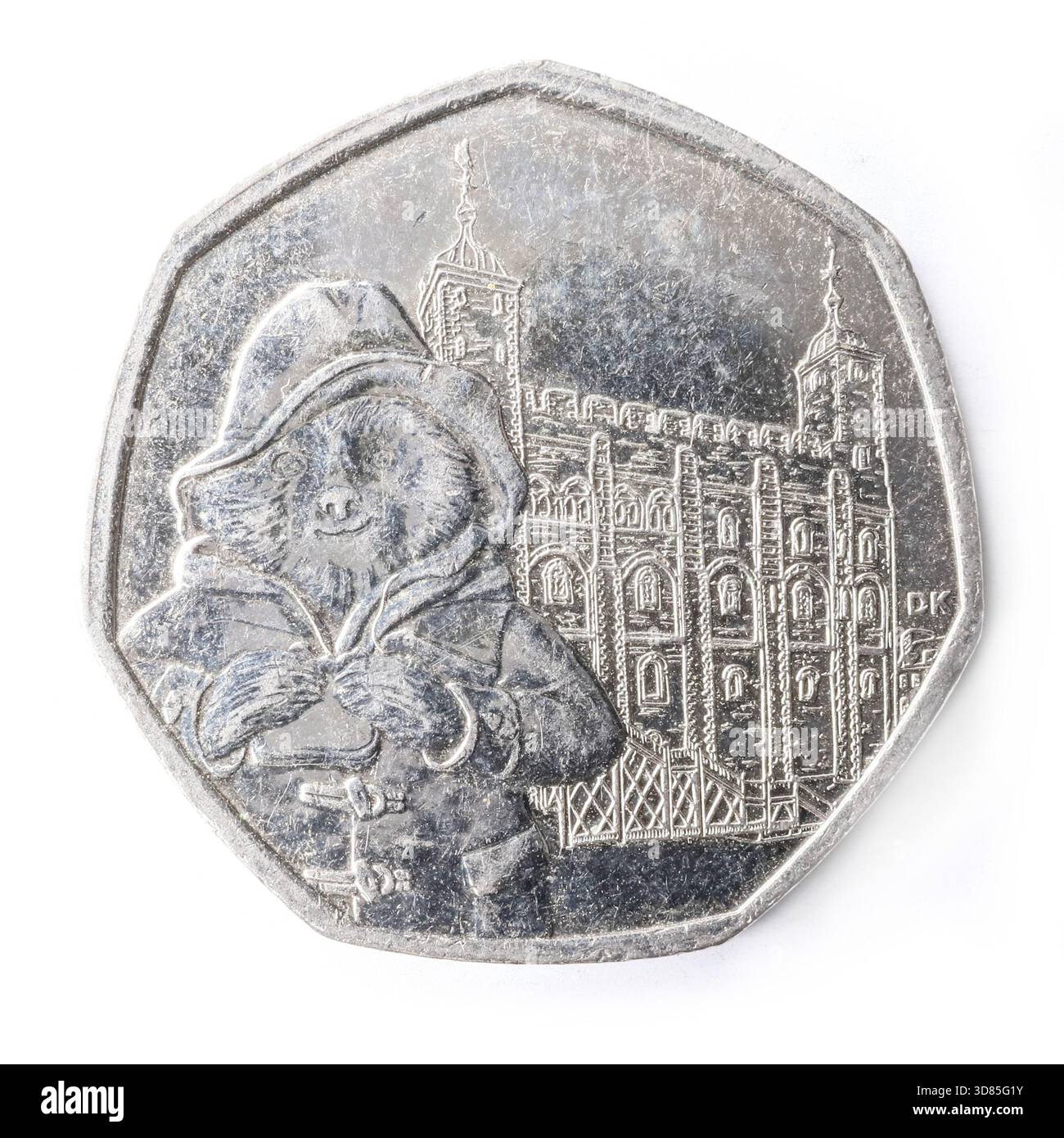 2019 UK pièce de 50 pence représentant l'ours Paddington à la Tour de Londres. Banque D'Images
