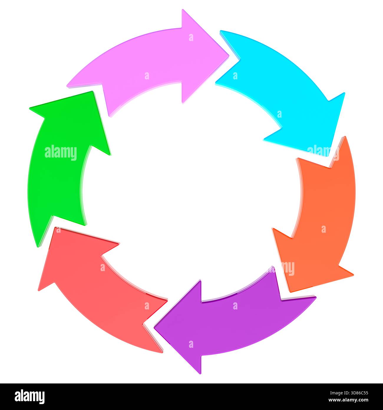 Diagramme de cycle de flèche circulaire colorée. Rendu 3D isolé sur fond blanc Banque D'Images
