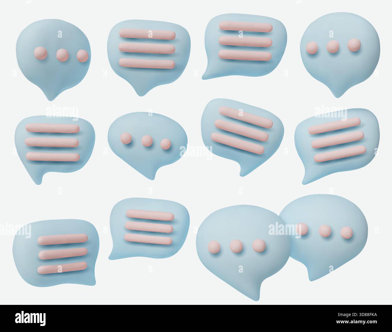 Jeu d'icônes de chat 3D créatif, symbolisant le dialogue, la conversation, les SMS, les applications de communication, forums et interaction avec les médias sociaux. Illustration de Vecteur