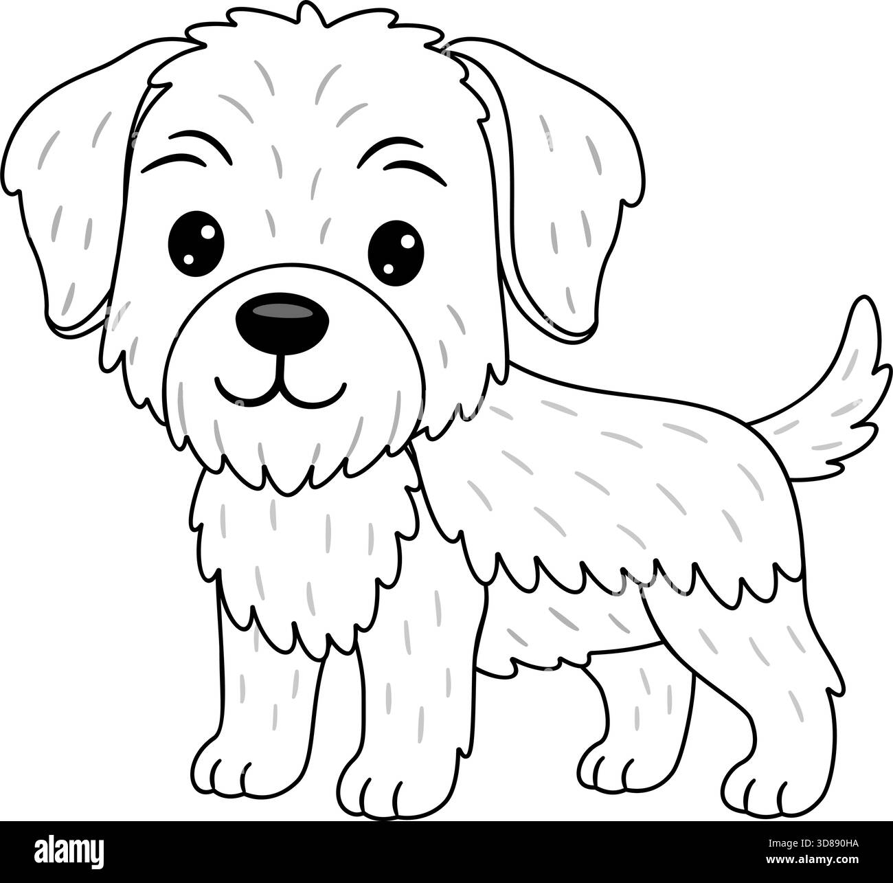 Chiot moelleux pointeur slovaque ou race similaire debout et amical. Doodle style ligne noir et blanc réglable Idéal pour les illustrations sur le thème des animaux de compagnie, des idées amusantes pour des projets d'artisanat, des pages à colorier Illustration de Vecteur