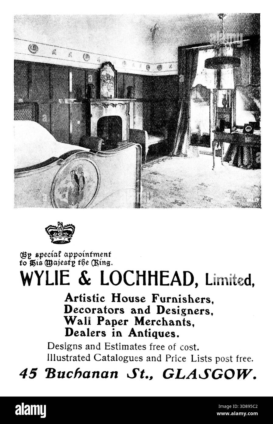 1910 Wylie et Lochhead, Glasgow Furishers meubles de chambre publicité du magazine Studio Banque D'Images