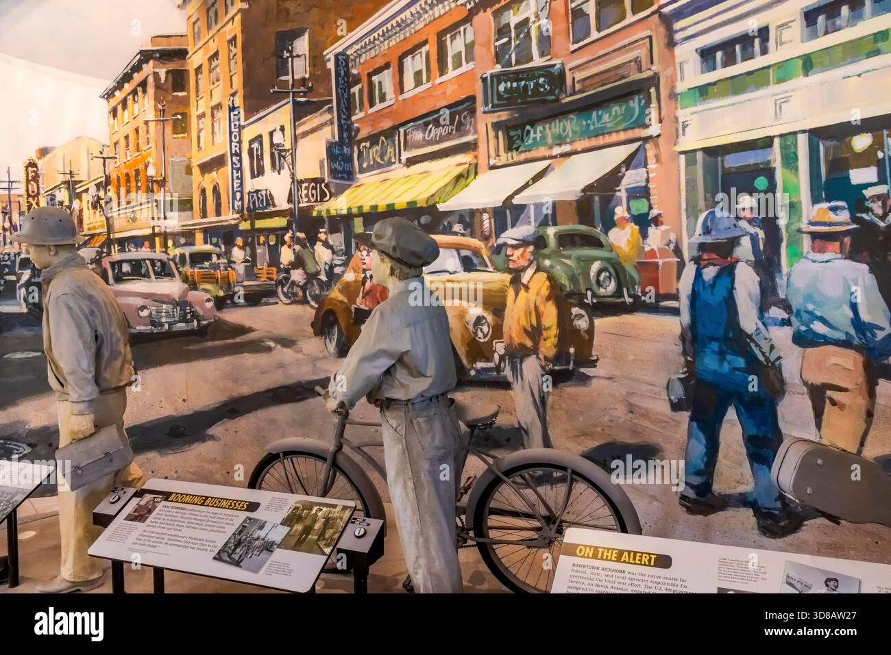 Murale d'une rue animée de Richmond pendant la guerre ; Rosie the riveter WWII Home Front National Historical Park, Richmond, Californie, États-Unis [No release ; edi Banque D'Images
