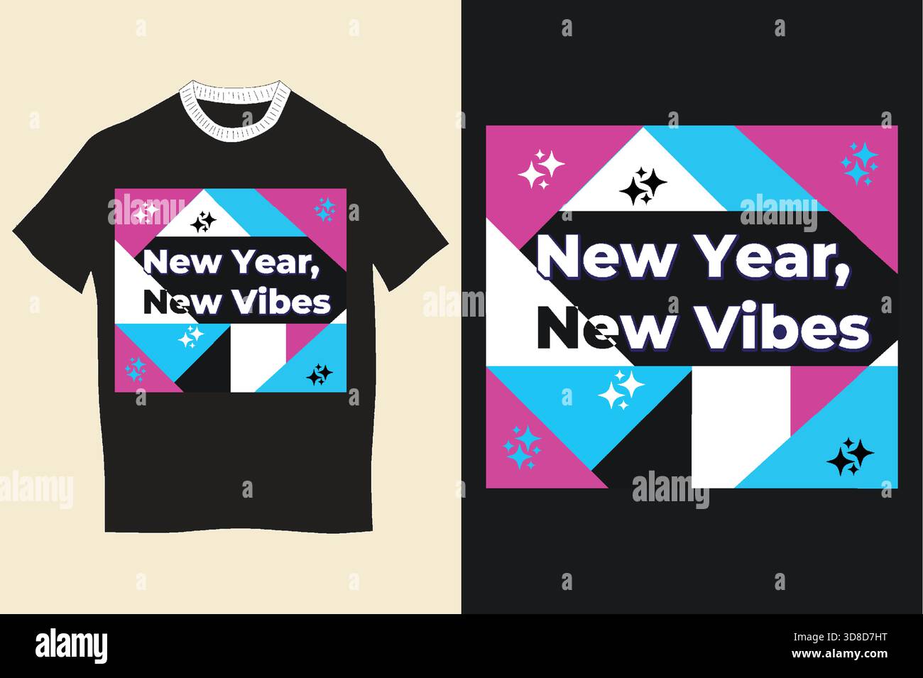 New Year New Vibes T-shirt Design | T-shirt graphique esthétique Fresh Start avec typographie moderne pour une énergie positive, une célébration et un style Illustration de Vecteur