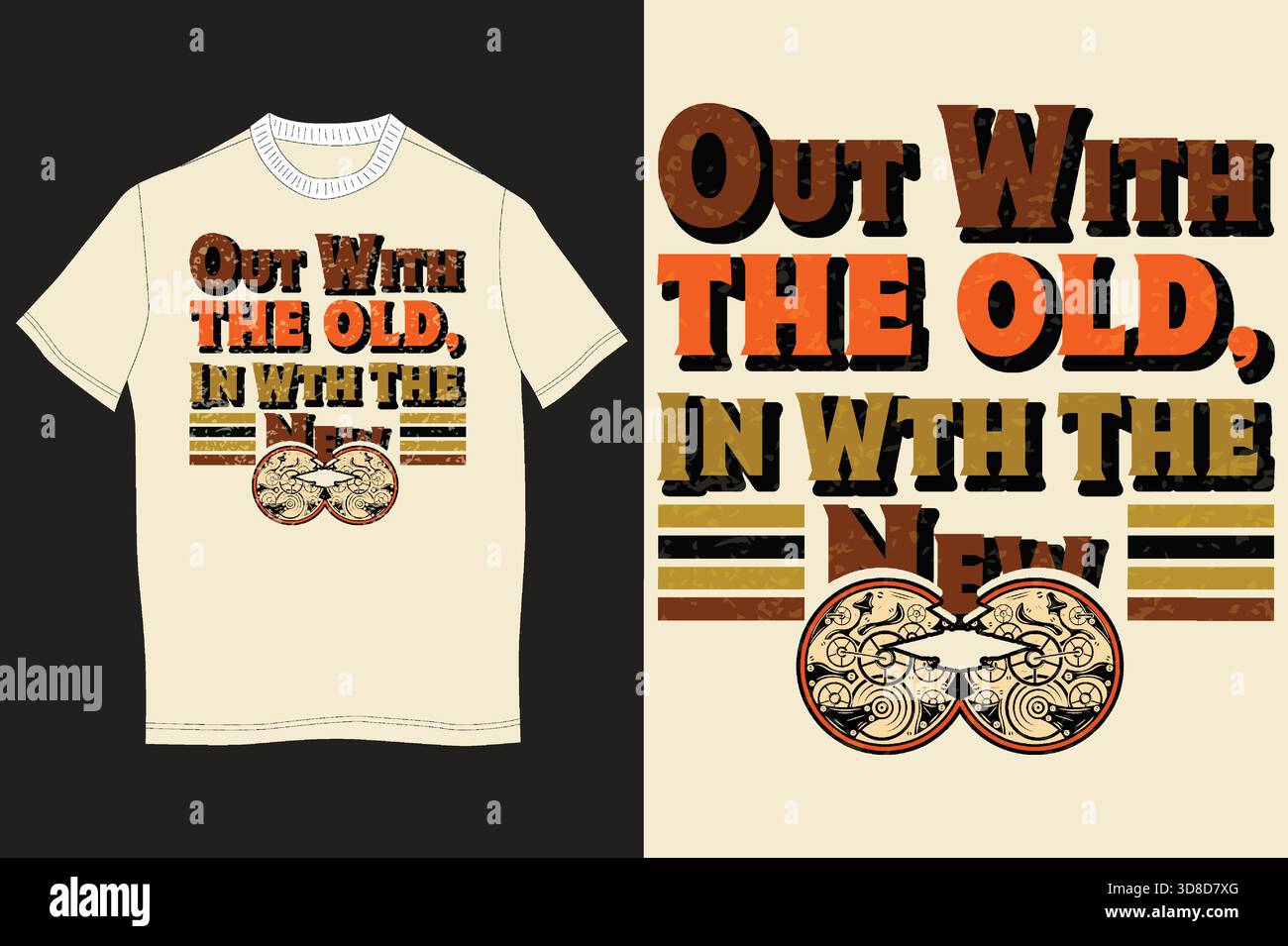 Out with the Old In with the New Clock-thème T-shirt | Tee-shirt graphique rétro à moderne transition du temps pour les amateurs de mode à la mode Illustration de Vecteur