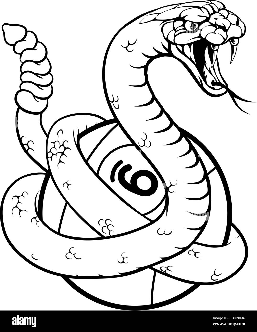 Mascotte de dessin animé à motif serpent à sonnette 9 boules et 9 boules Illustration de Vecteur