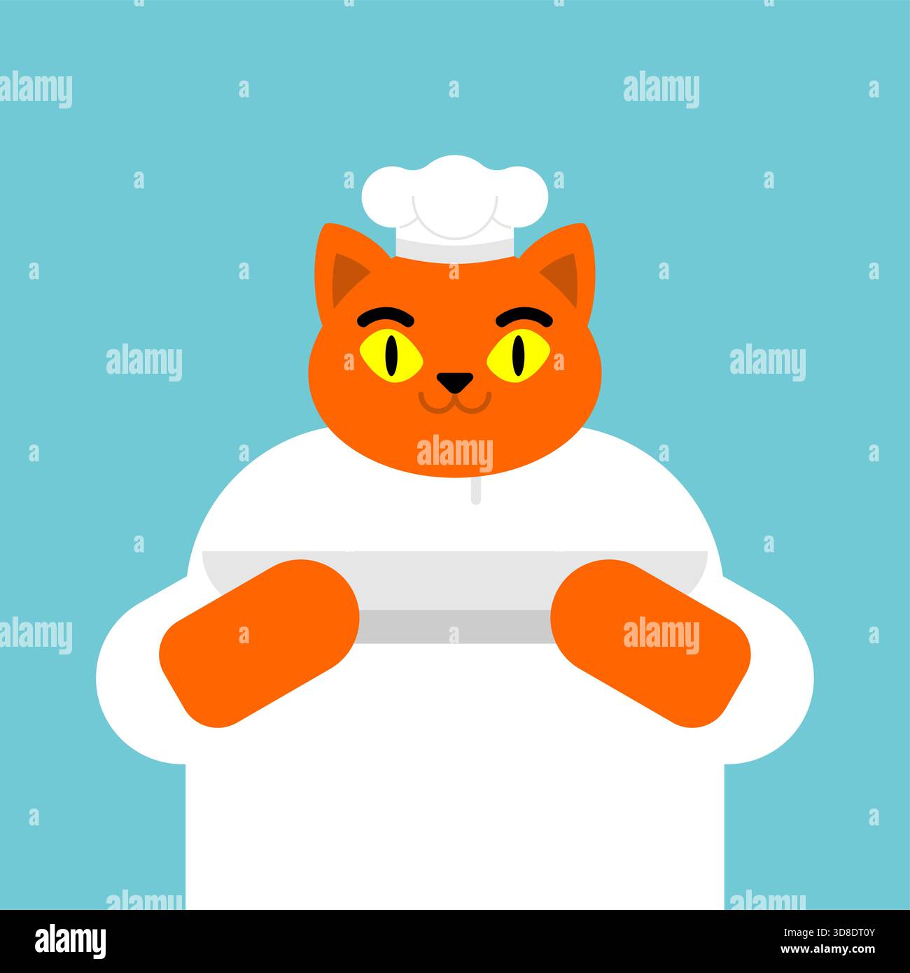 Personnage de chat portant un chapeau de chef et un tablier. Illustration vectorielle mignonne pour les restaurants, les applications de cuisine, les marques d'aliments pour animaux de compagnie ou les concepts culinaires. Illustration de Vecteur