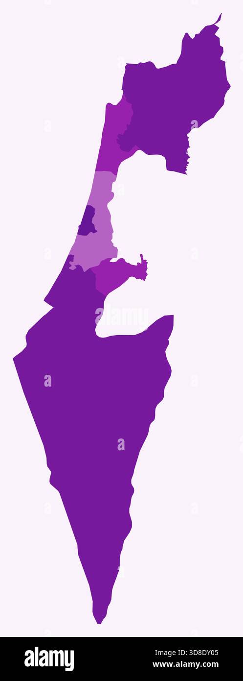 Carte d'Israël avec les régions. Juste une carte de frontière de pays simple avec division régionale. Palette de couleurs violettes. Illustration de Vecteur