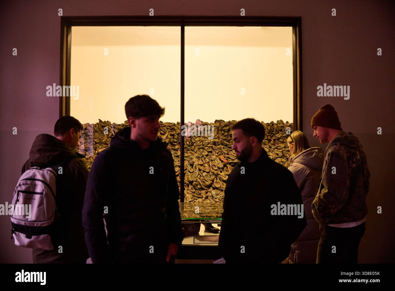 Pologne, Auschwitz dans la ville polonaise de Oświęcim, Auschwitz I un camp de concentration nazi vitrine vitrée de chaussures pour enfants Banque D'Images