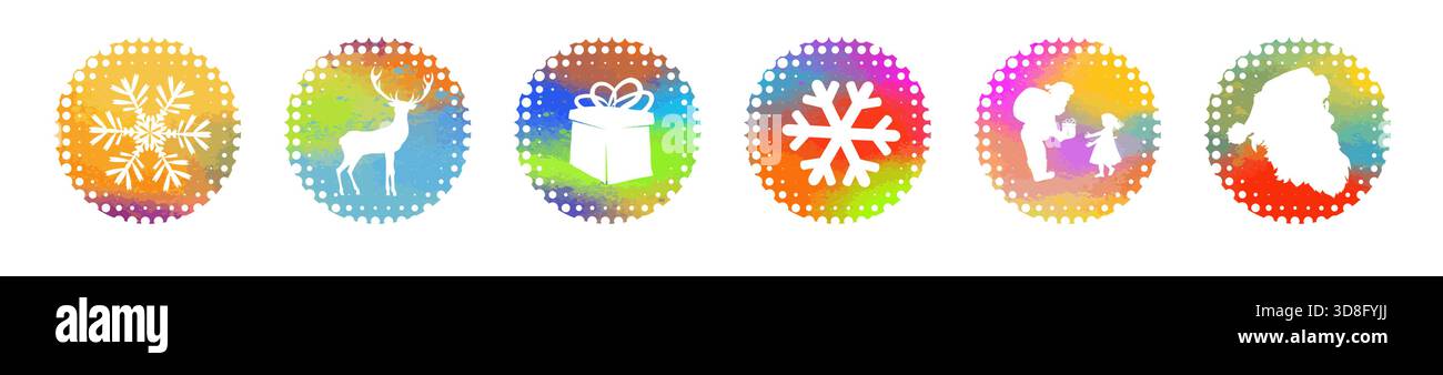 Joyeux Noël autocollants colorés , dessinés à la main. Pas ai, illustration vectorielle Illustration de Vecteur