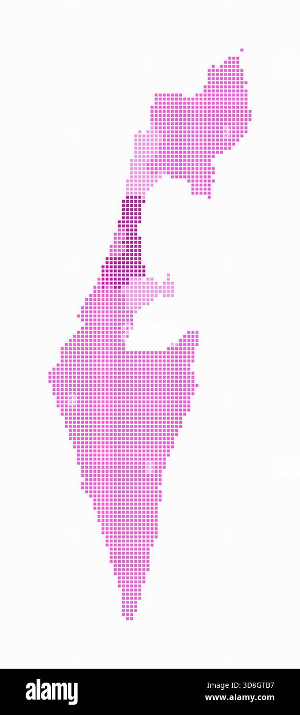 Carte en pointillés d'Israël. Carte de style numérique du pays sur fond blanc. Forme d'Israël avec des points carrés. Style de points colorés. Carrés de petite taille. Illustration de Vecteur