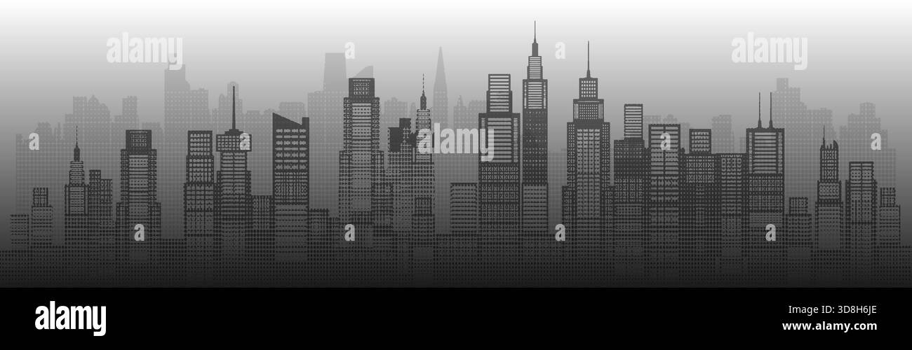 Architecture moderne ville gratte-ciel abstrait du bâtiment architectural complet Futurs monuments architecturaux dans le paysage urbain sur fond blanc. Panorama Illustration de Vecteur