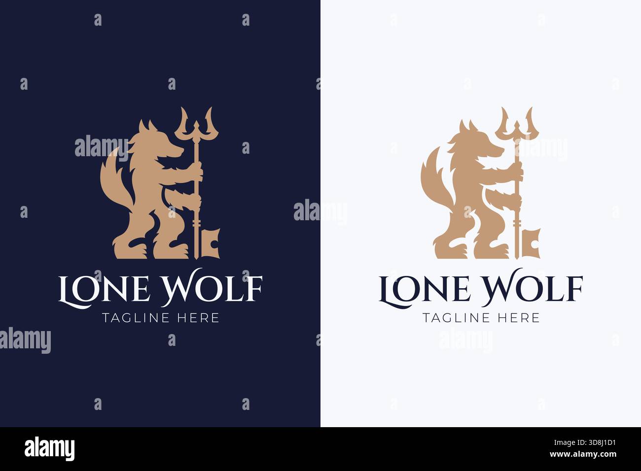 Lone Wolf logo concept avec clé Trident lettre W concept Business Private Luxury Vintage Classic Illustration de Vecteur