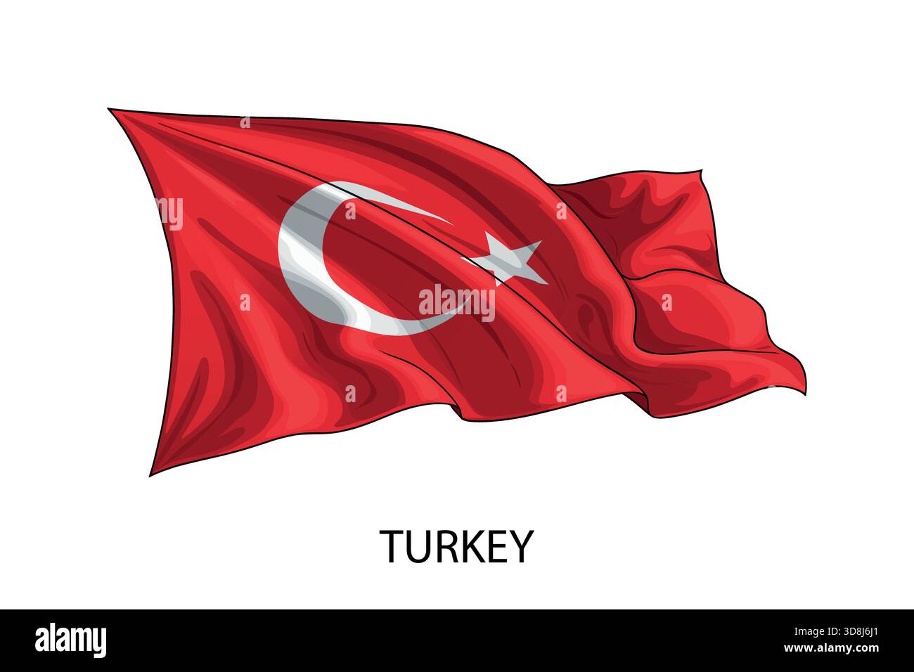Illustration de drapeau de Turquie montrant les couleurs nationales ondulant sur fond blanc Illustration de Vecteur