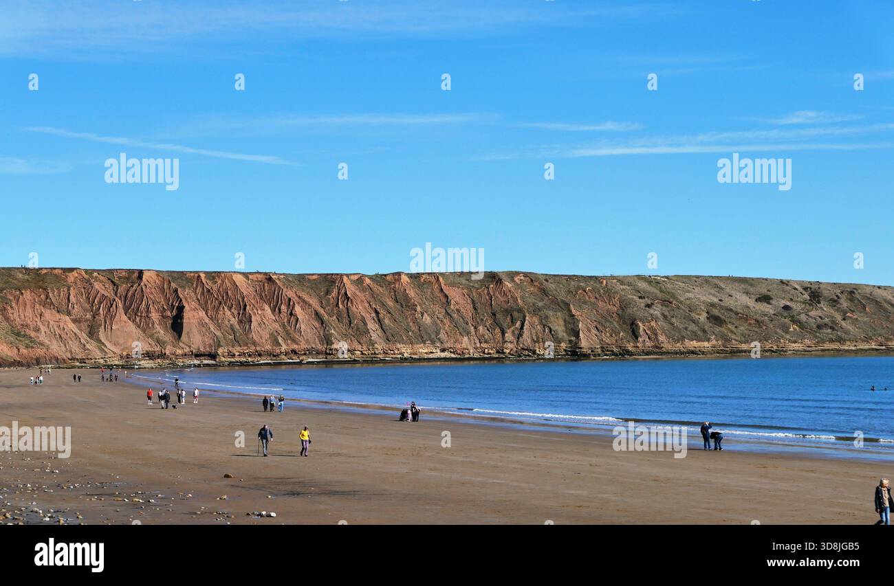 Le Cobble Landing End de Filey Beach, North Yorkshire East Coast, nord de l'Angleterre, Royaume-Uni Banque D'Images