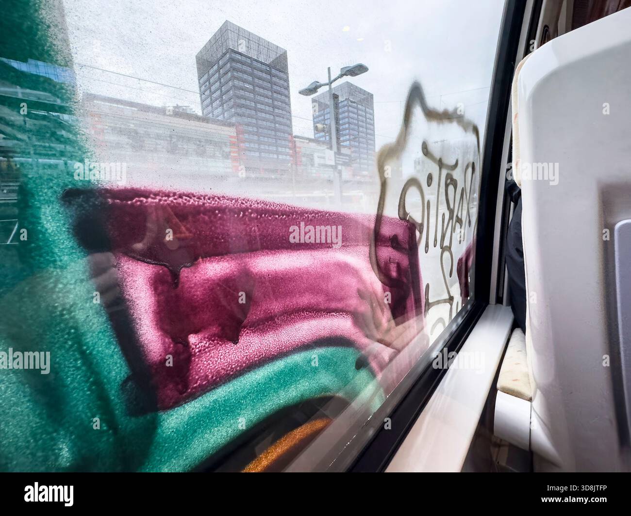 France, hauts de France, Nord, Lille, SNCF TER train, avec graffiti Banque D'Images