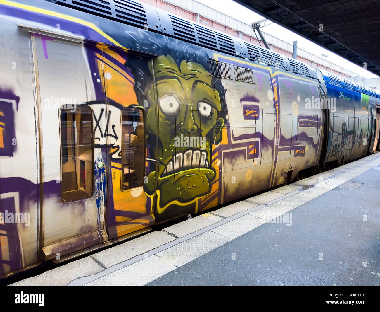 France, hauts de France, Nord, Lille, SNCF TER train, avec graffiti Banque D'Images