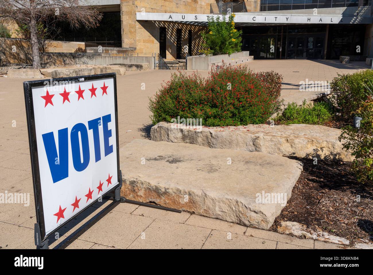 Panneau de vote à l'hôtel de ville d'Austin, Texas Banque D'Images