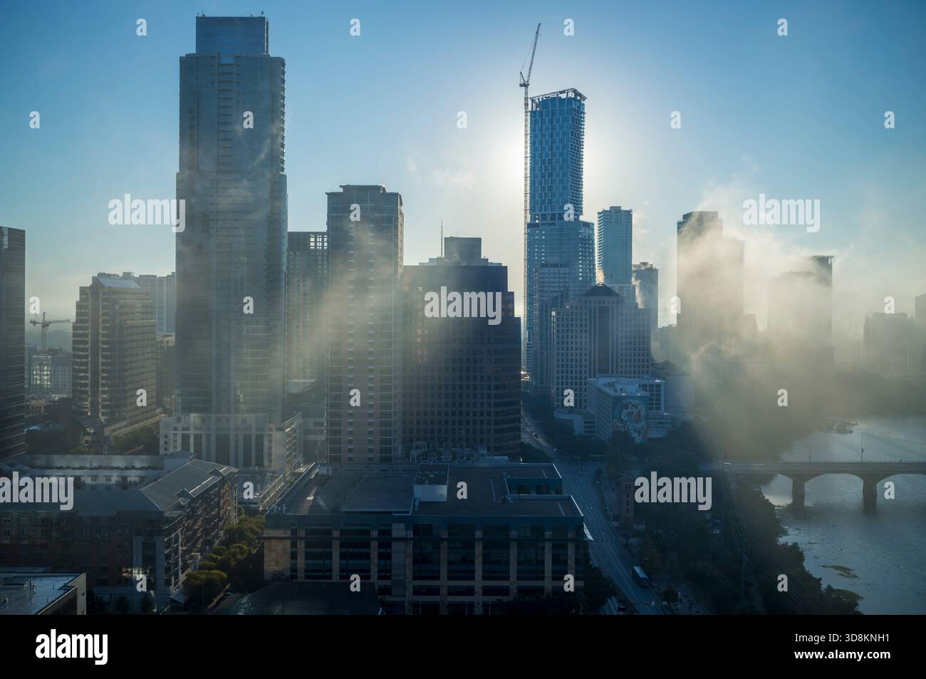 Austin Texas City skyline dans le brouillard. Banque D'Images