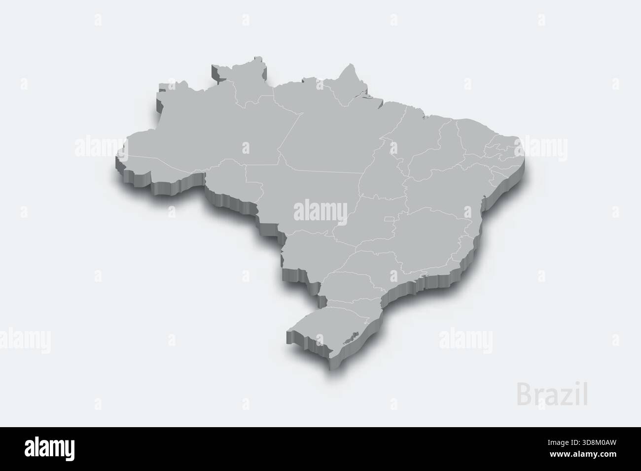 Carte isométrique 3d du Brésil avec les régions frontalières Illustration de Vecteur