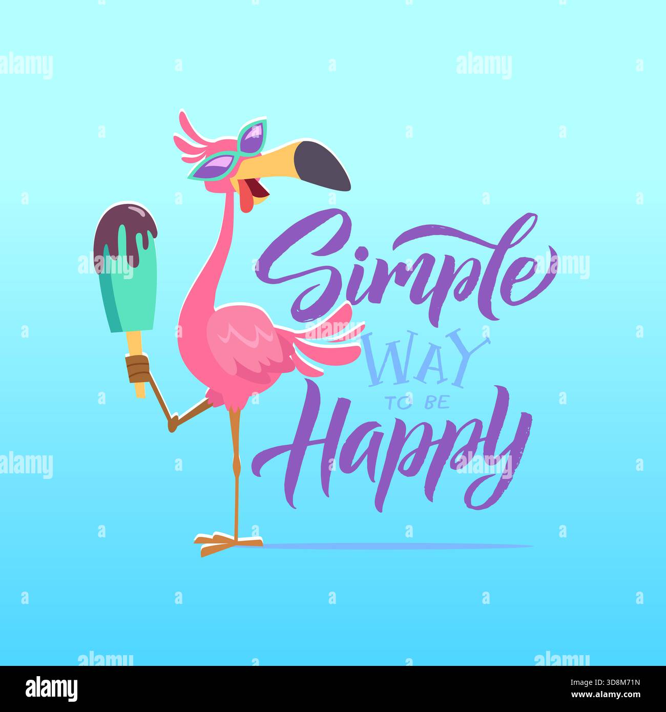 Flamingo. oiseau heureux avec de la crème glacée. moyen simple d'être heureux lettrage logo Illustration de Vecteur