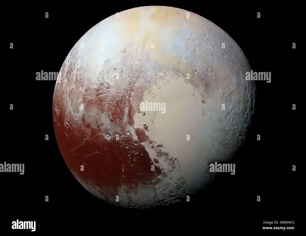 Pluton, couleur améliorée, capturée par le vaisseau spatial New Horizons en 2015. Banque D'Images