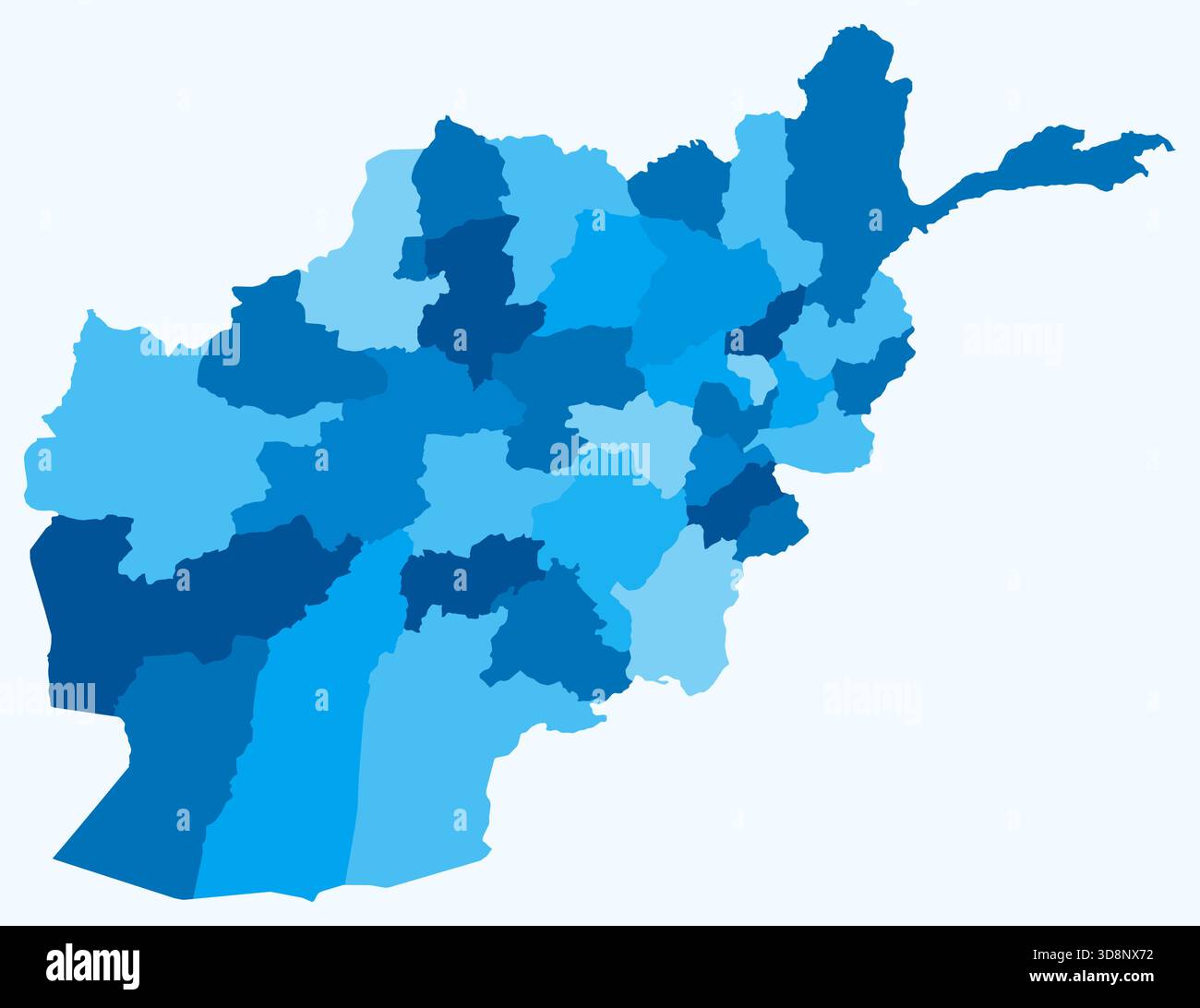 Carte de l'Afghanistan avec les régions. Juste une carte de frontière de pays simple avec division de région. Palette de couleurs bleu clair. Illustration de Vecteur