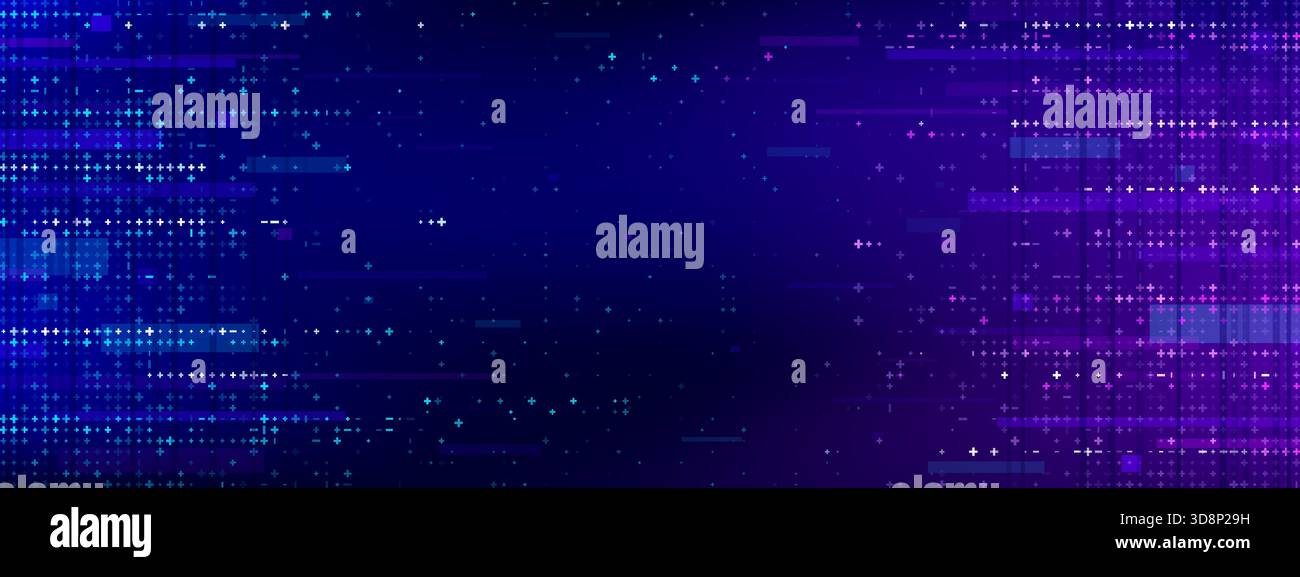 Fond de pépins du jeu. Cyber bg avec distorsion de pépins et bruit de pixel, plus des signes et des bandes mobiles. Contexte futuriste dynamique. Cyberpunk bg avec code binaire et textures de dommages à l'écran Illustration de Vecteur