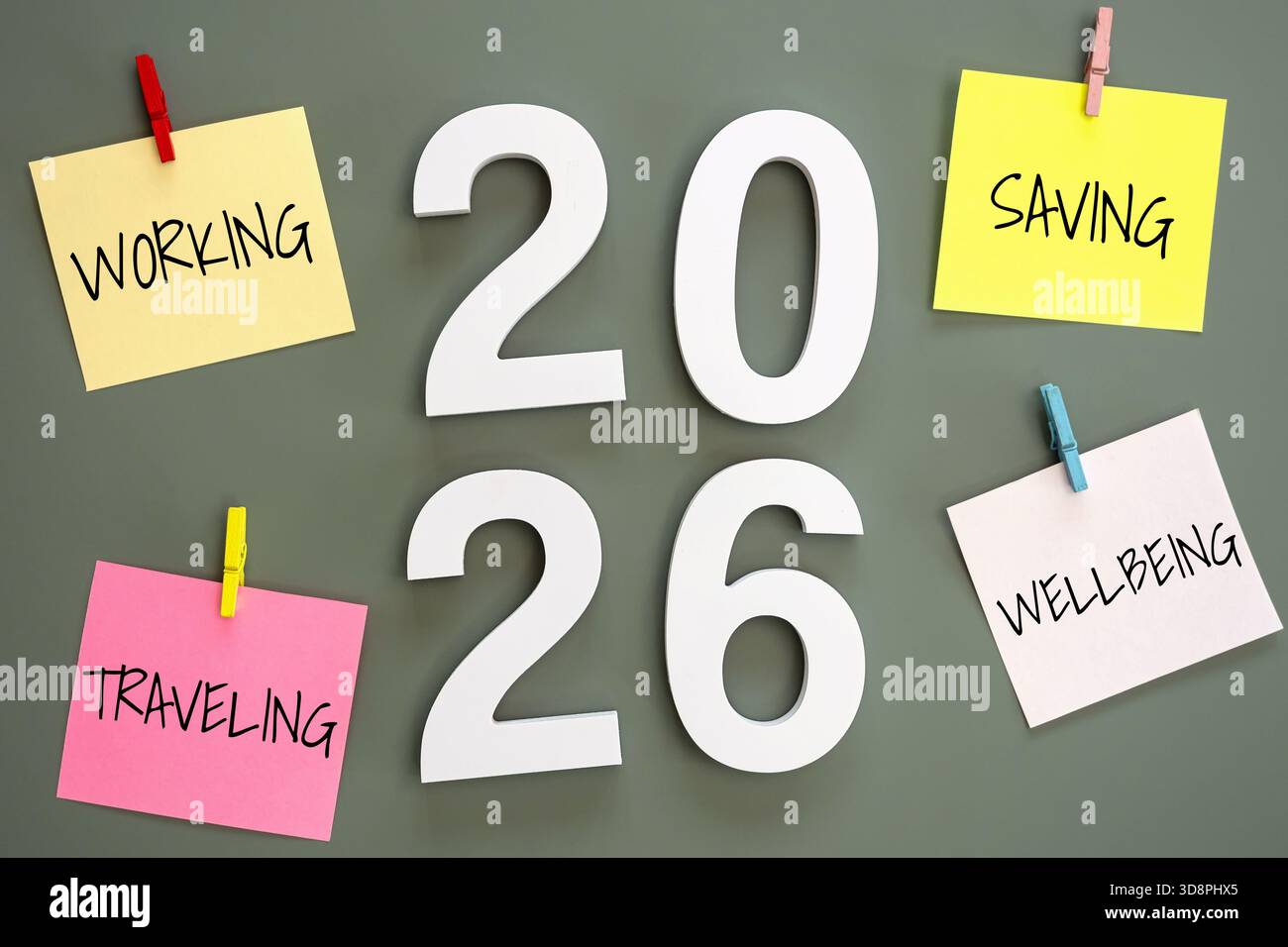 2026, objectif, équilibre, travail, vie, état d'esprit, épargne, bien-être, croissance, planification, résolution, vision, avenir, ambition, priorités, succès, stratégie Banque D'Images