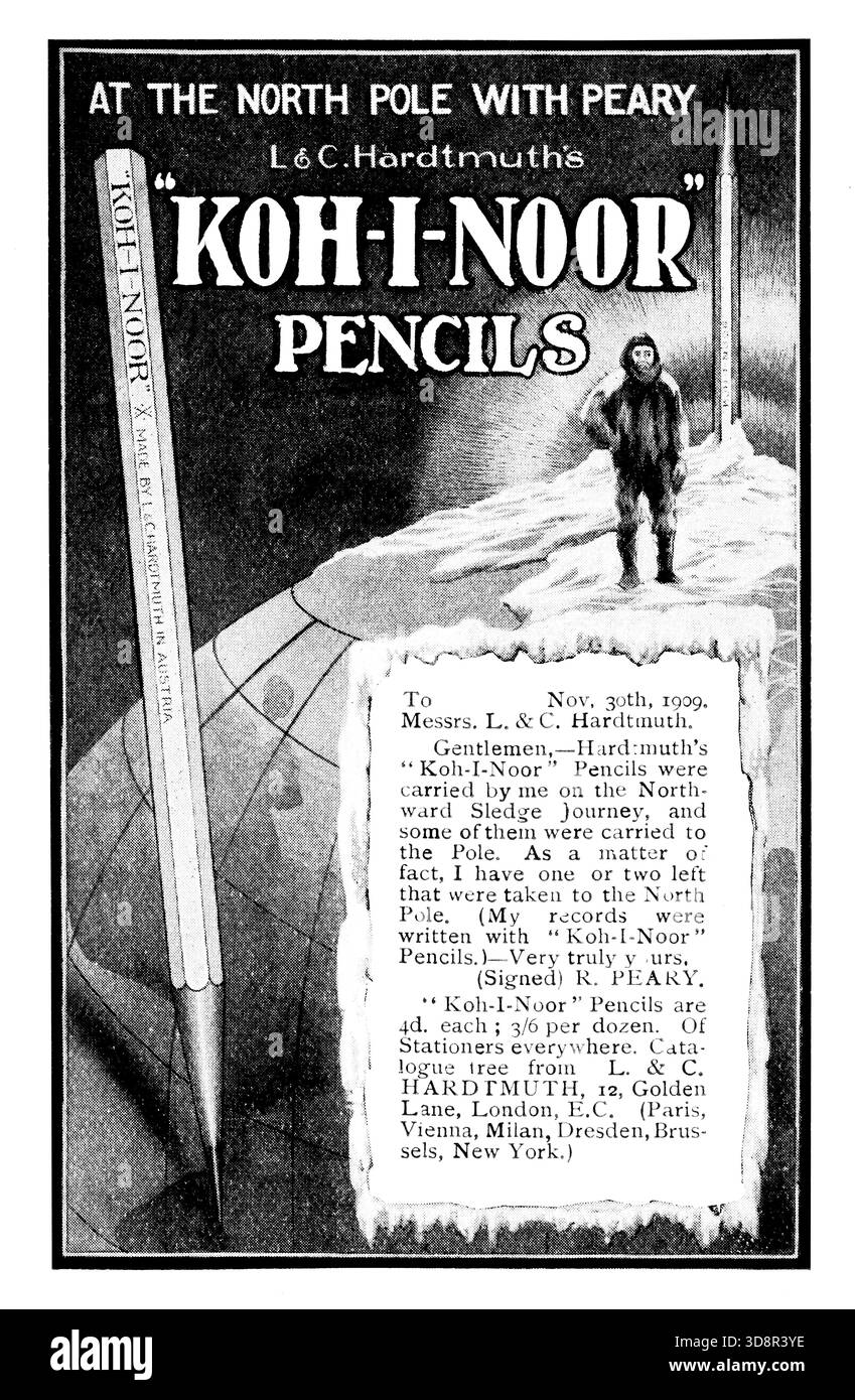 1910 crayons Koh-i-Noor, au pôle Nord avec Peary, publicité du magazine Studio Banque D'Images