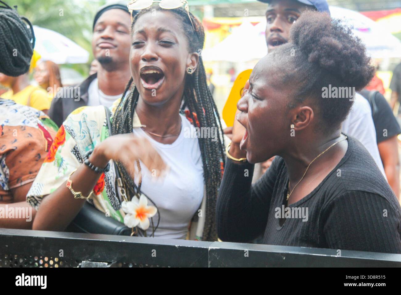 Les invités sont divertis pendant le Firewood Jollof Festival 2,0 au parc Muri Okunola à Victoria Island, Lagos, Nigeria, le 30 novembre 2025. (Photo de Adekunle Ajayi/NurPhoto)0 Banque D'Images