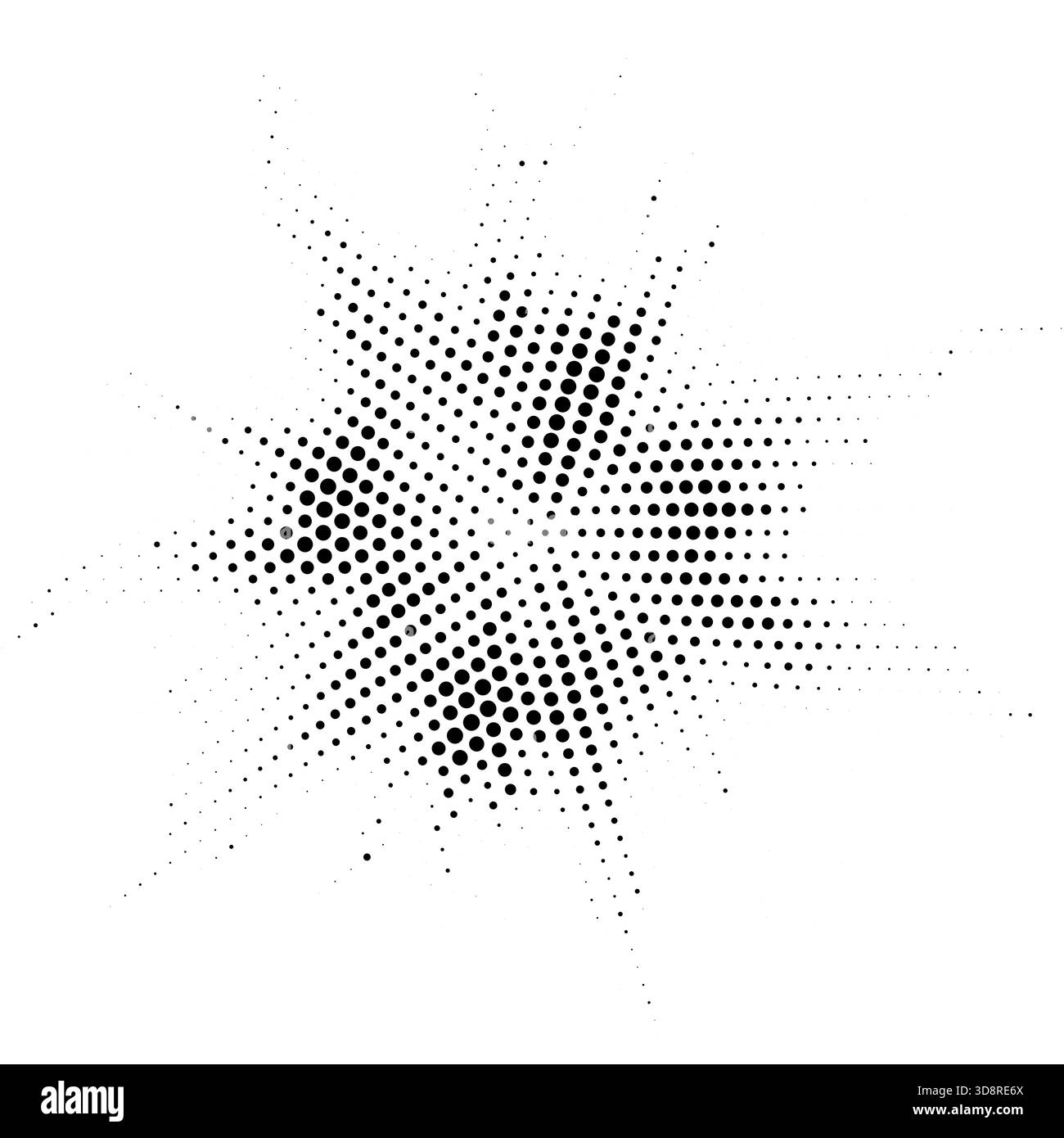Rafale demi-ton centralisée avec explosion radiale de points, style bande dessinée noir sur blanc. Illustration de Vecteur