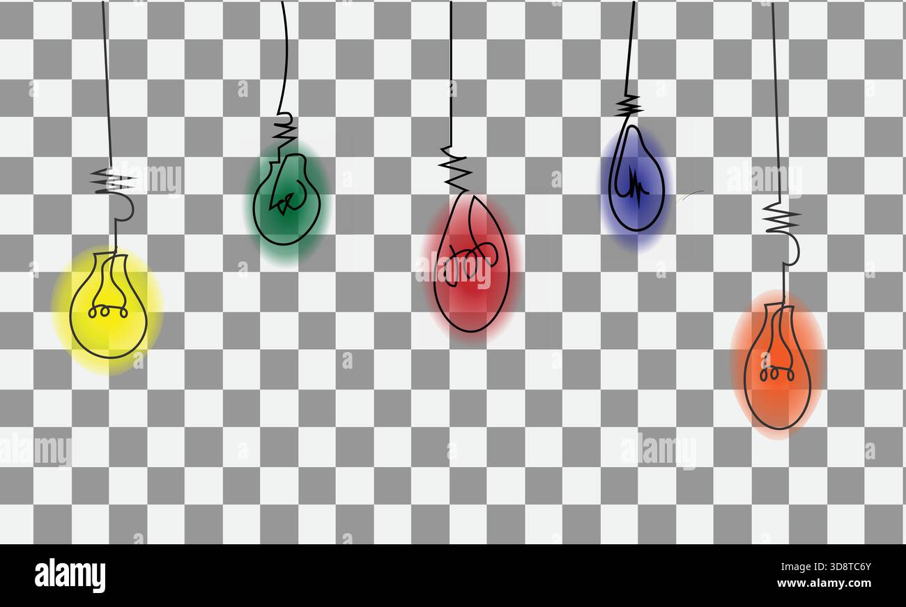 Ampoules suspendues colorées Line Art illustration - Modern minimalist Glowing Lamp Artwork pour Creative Decor, Neon esthétique Wall Art, Abstract Illustration de Vecteur
