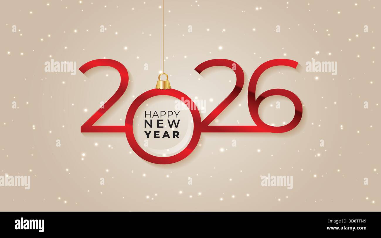 2026 fond de bonne année avec lettrage à la main, boule de Noël, salutations et invitations du nouvel an Illustration de Vecteur