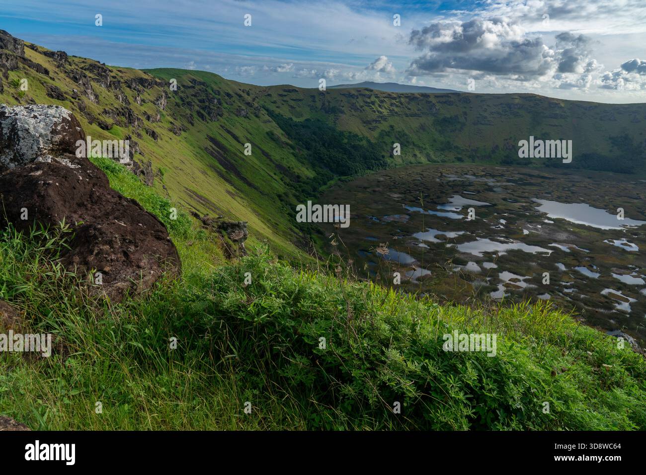 Volcan Rano Kau, île de Pâques, Rapa Nui, Chili. Banque D'Images