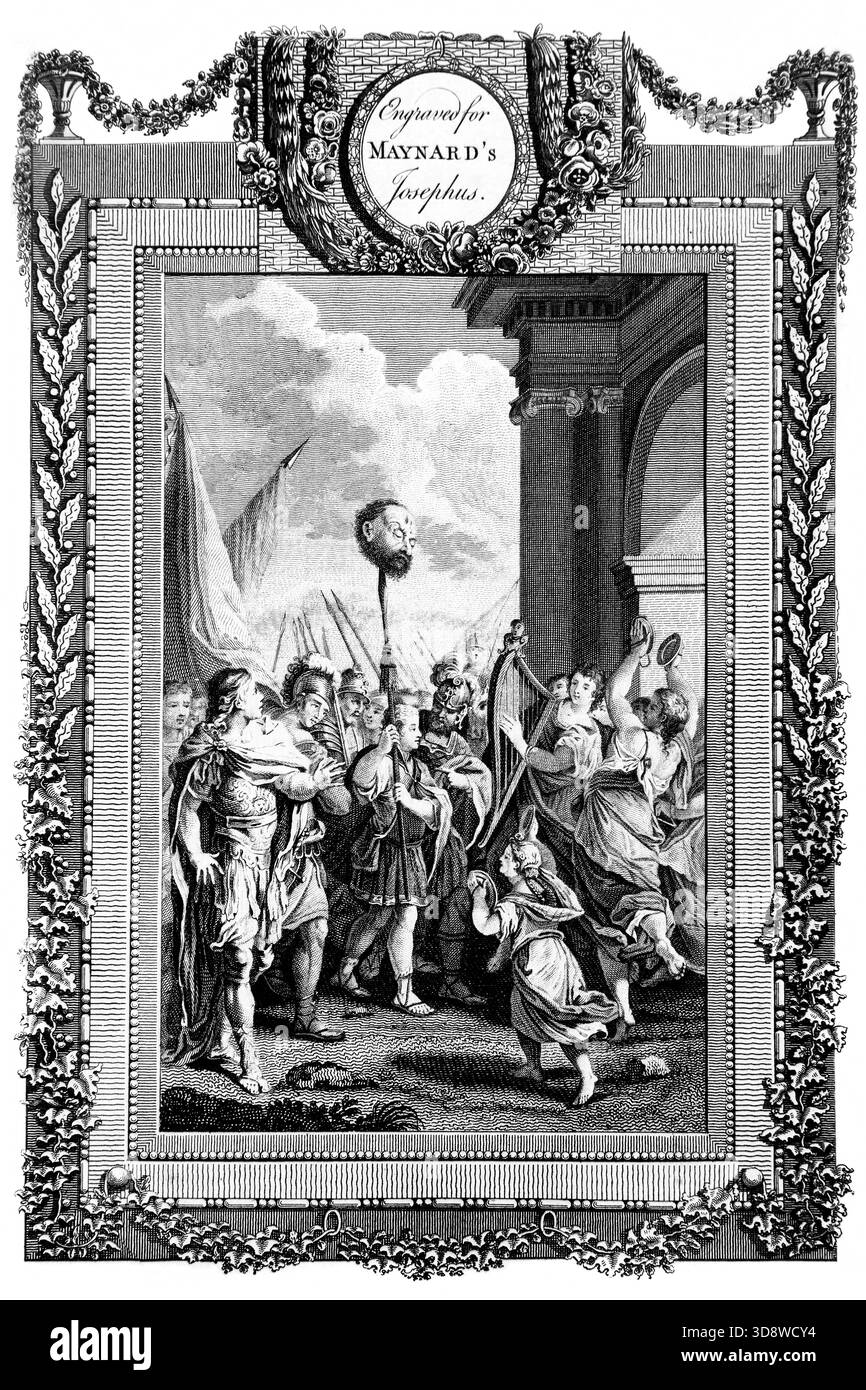 Illustration du Triomphe de David après avoir tué le géant Goliath le Grand Champion de l'armée philistine de l'antique XVIIIe siècle le Genu Banque D'Images